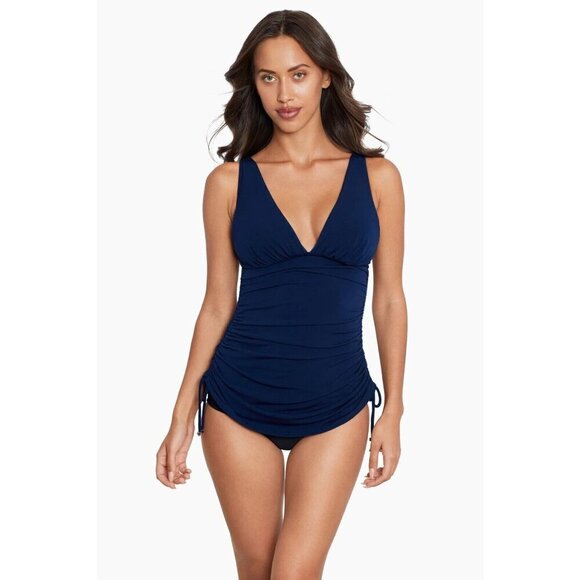 Magicsuit Navy Blue Ruched Tankini Swim Top Slimming Size 10 Pool Vacation Beach - Picture 4 of 12